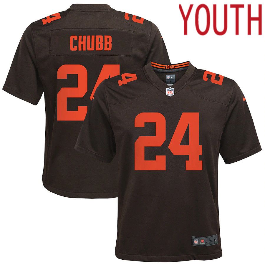 Youth Cleveland Browns 24 Nick Chubb Nike Brown Alternate Game NFL Jersey